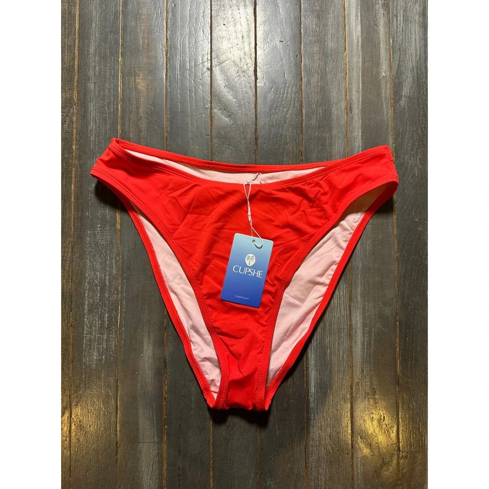Cupshe Womens Red High Leg Bikini Bottom Swimwear Solid